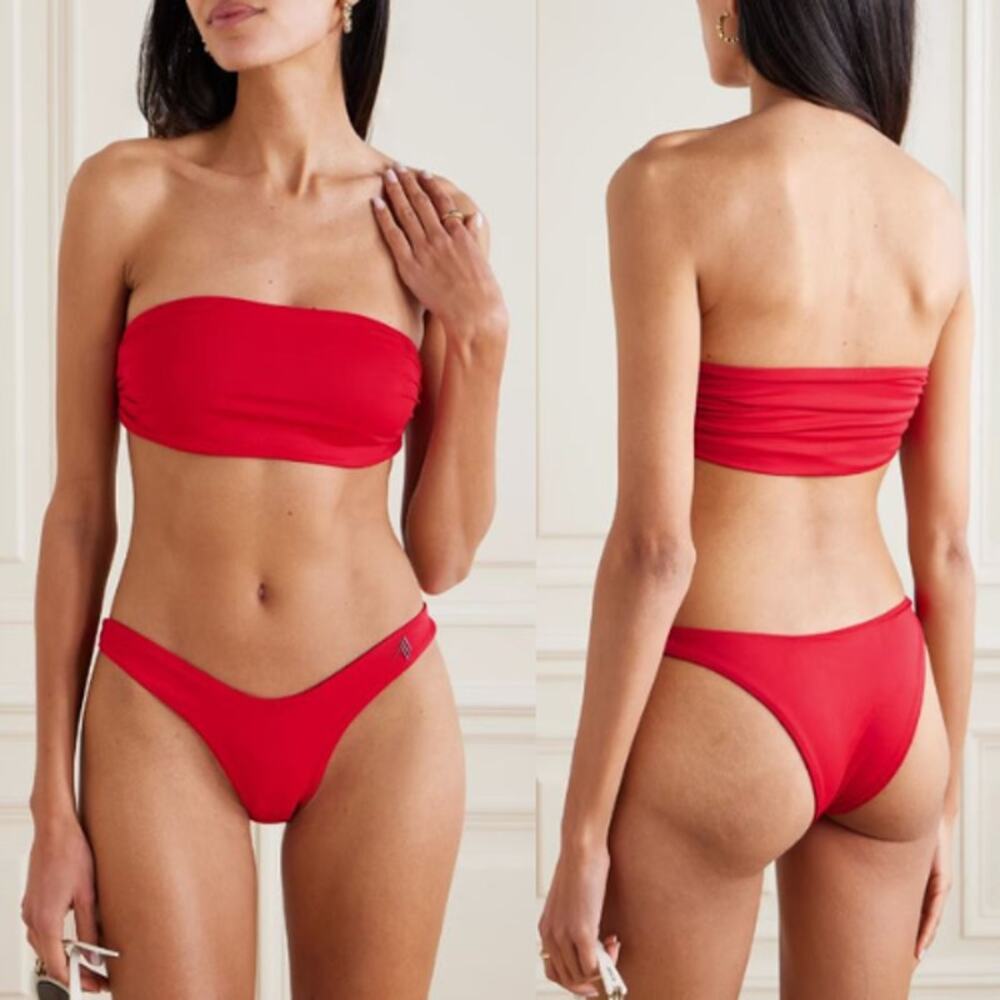 THE ATTICO | NWT Strapless Bikini Set in Red Cheeky Bandeau Swimwear S